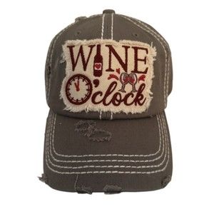 Vintage Ladies Patch Thick Stitch Baseball Cap "its wine o'clock"